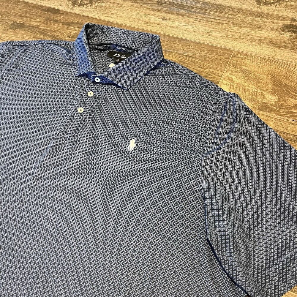 RLX Ralph Lauren Polo Shirt Mens 3XL Blue Geometric Golf Performance Stretch AOP